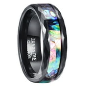 8mm  Abalone Shell Tungsten Rings for Unisex Black Wedding Bands Faceted Edge