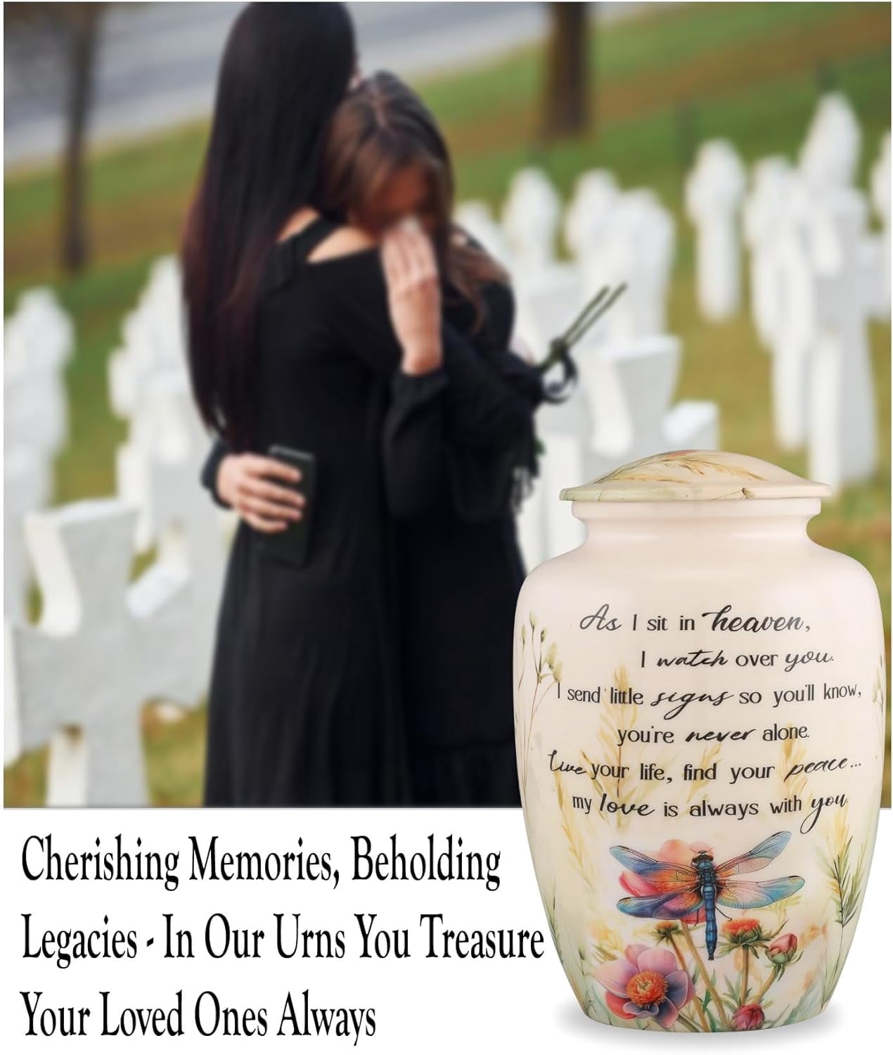 Dragonfly Cremation Urn for Adult Ashes Floral Memorial Urn Large Metal Funeral Urn for Human Ashes Holds Up to 210 Cu In 6.5x6.5x9.75 Inch