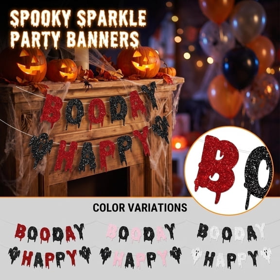Party Decor, Halloween Birthday Party Decorations, Red and Black Birthday Decorations, Halloween Ghost Decor, 6X4 Inch Glitter Hanging Bunting Sign for Spooky Themed Celebration