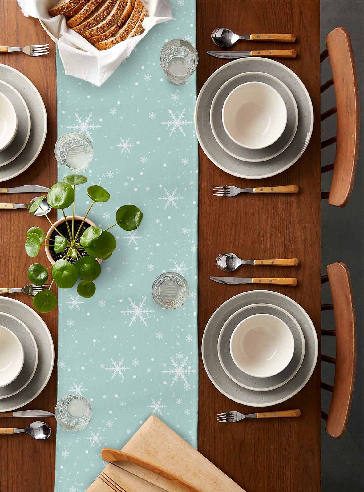 Ldtrchee Teal Green Christmas Tree Table Runner 90 Inches, Balls Snowflake Xmas Tree Bed Runner Dresser Scarves Tabletop for Indoor Outdoor Parties/Ceremony/Banquet, 13" x 90"