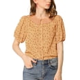 thumbnail image 1 of Blusa con cuello plisado y mangas abullonadas florales Allegra K Naranja L, 1 of 6