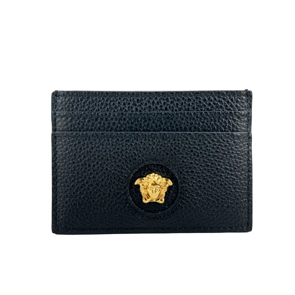 Versace Mini Medusa Black Leather Slim Card Case Wallet