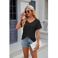 thumbnail image 3 of Spring And Summer V-neck Pocket Solid Color Long-sleeved Loose T-shirt Tops For Women, 3 of 8