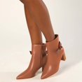 thumbnail image 4 of XYD Women Classic Side Bow Pointy Close Toe Ankle Boots Chunky High Heel Side Zipper Bootie Winter Shoes Size 8 Brown, 4 of 4