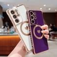 thumbnail image 4 of Magnetic Phone Case for Samsung Galaxy S21 Ultra [ Compatible with MagSafe ] Cute Heart Case for Women Luxury Plating Camera Lens Cover Protect Soft Bumper for S21 Ultra 6.8" (Deep Purple), 4 of 11