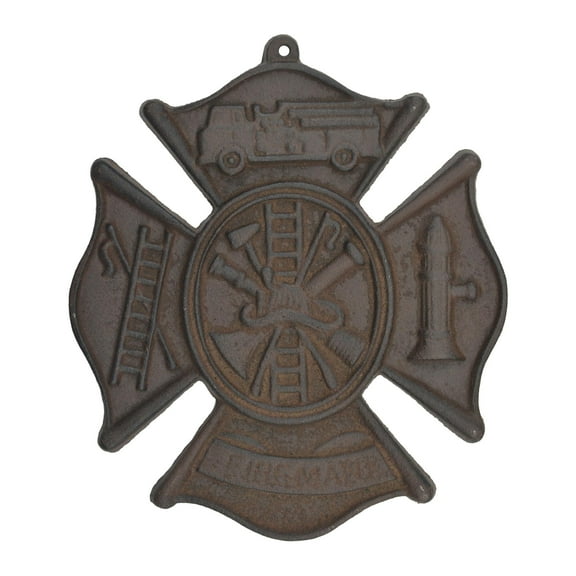 Cast Iron Firefighting Hanging Wall Plaque - Rust Brown Finish - 7.75" Wide