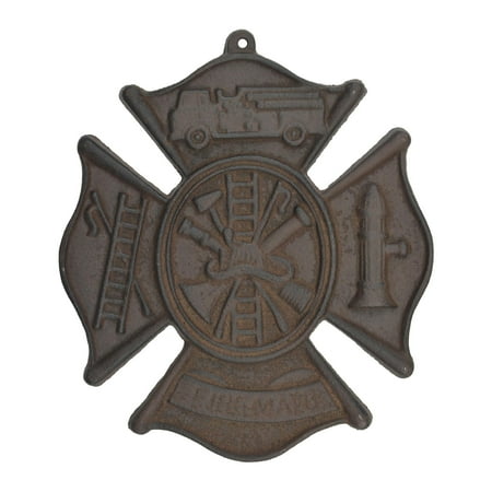 Cast Iron Firefighting Hanging Wall Plaque - Rust Brown Finish - 7.75