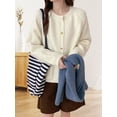 thumbnail image 4 of Women'S Long Sleeve Crew Neck Chunky Oversized Button Up Cute Cardigan Fall Trendy Sweaters Clothes Cream White One size, 4 of 8