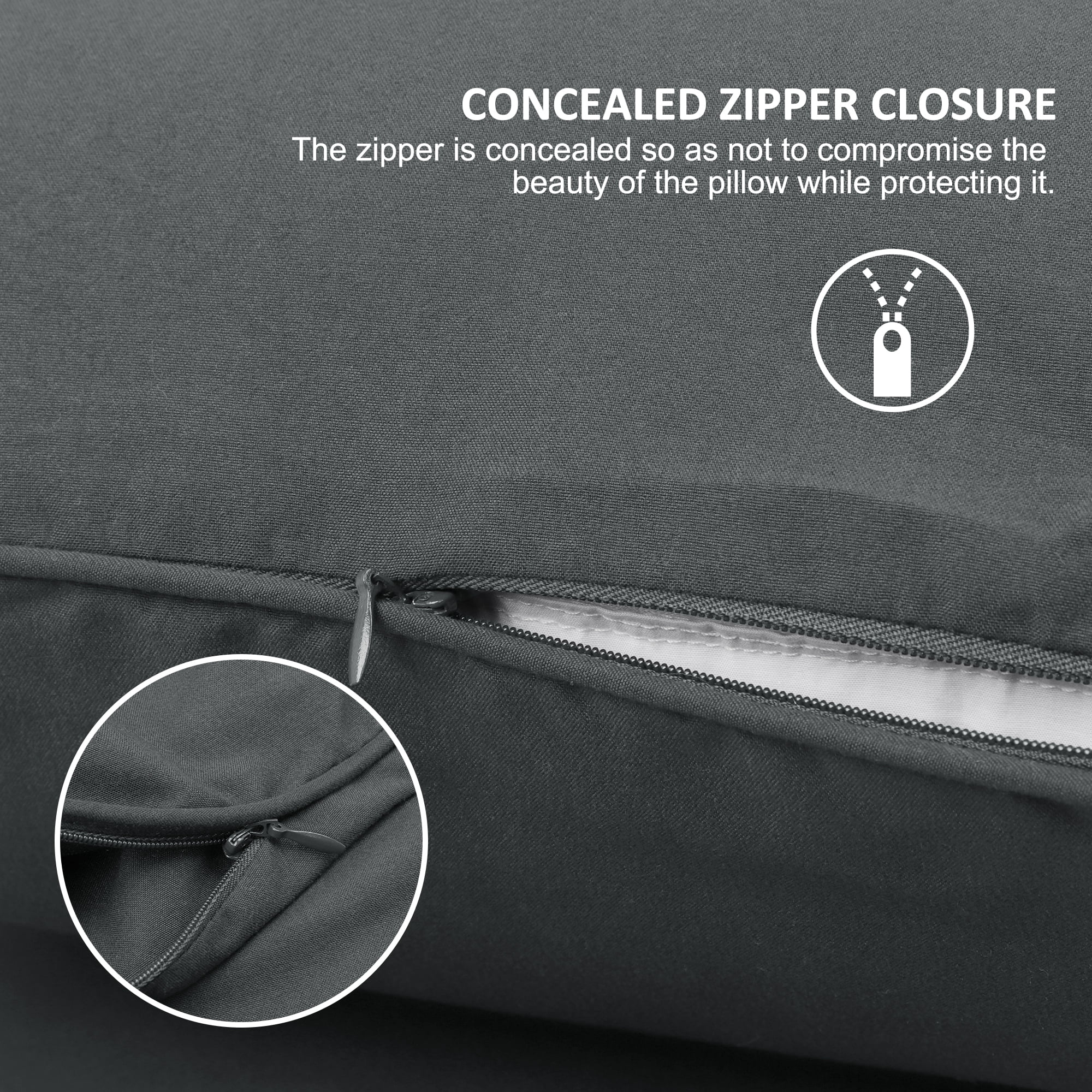 Unique Bargains 2Pcs Brushed Zipper Closure Microfiber Pillowcases Dark Gray King
