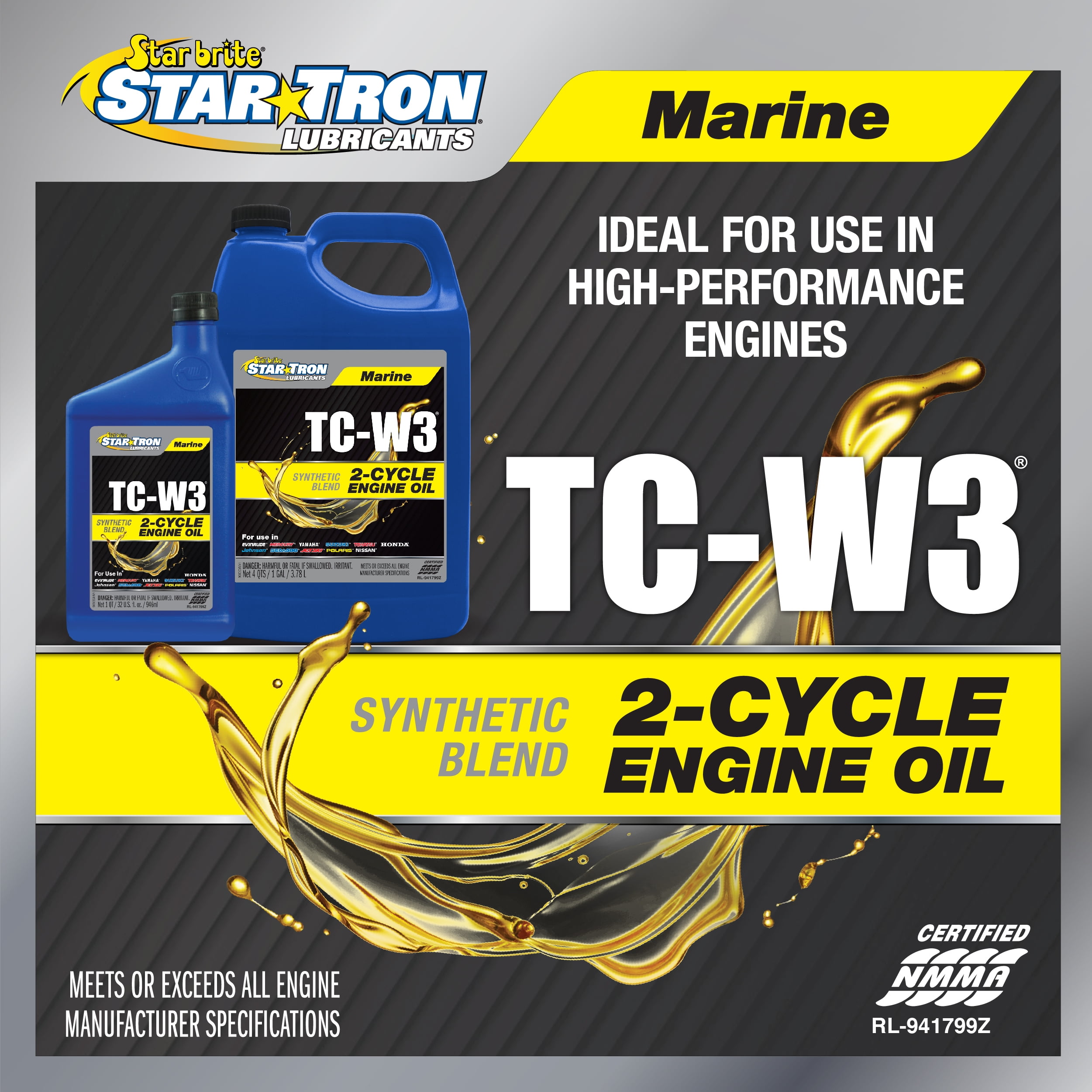 Star brite Star Tron TC-W3 Marine 2-Cycle Engine Oil - Synthetic Blend for High-Performance Outboard Engines
