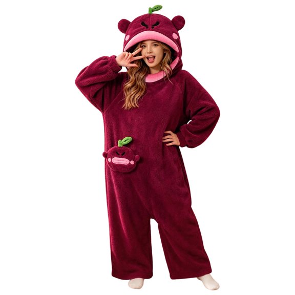 RFQWOVSR Women's Plush Onesie Pajama with Cartoon Design for Winter Wear
