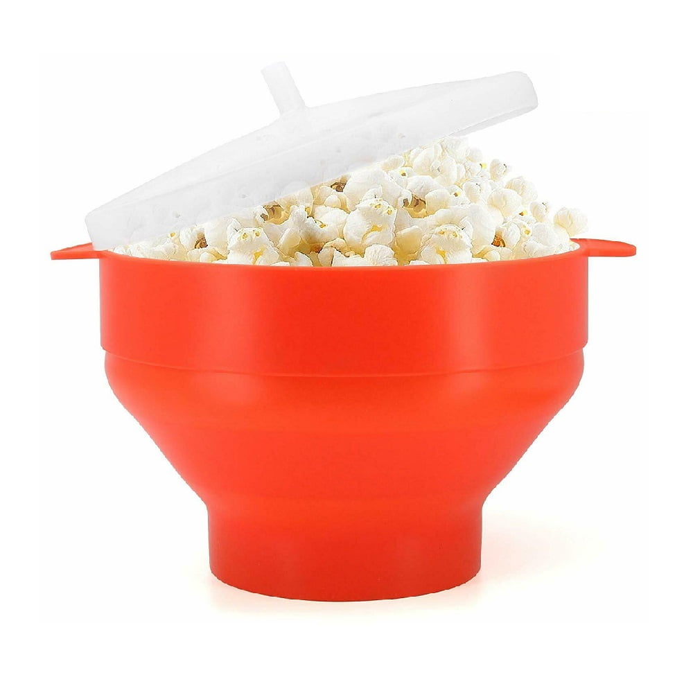 Microwave Silicone Popcorn Popper Maker Collapsible Bowl Hot Air Dishwasher Safe Red Color