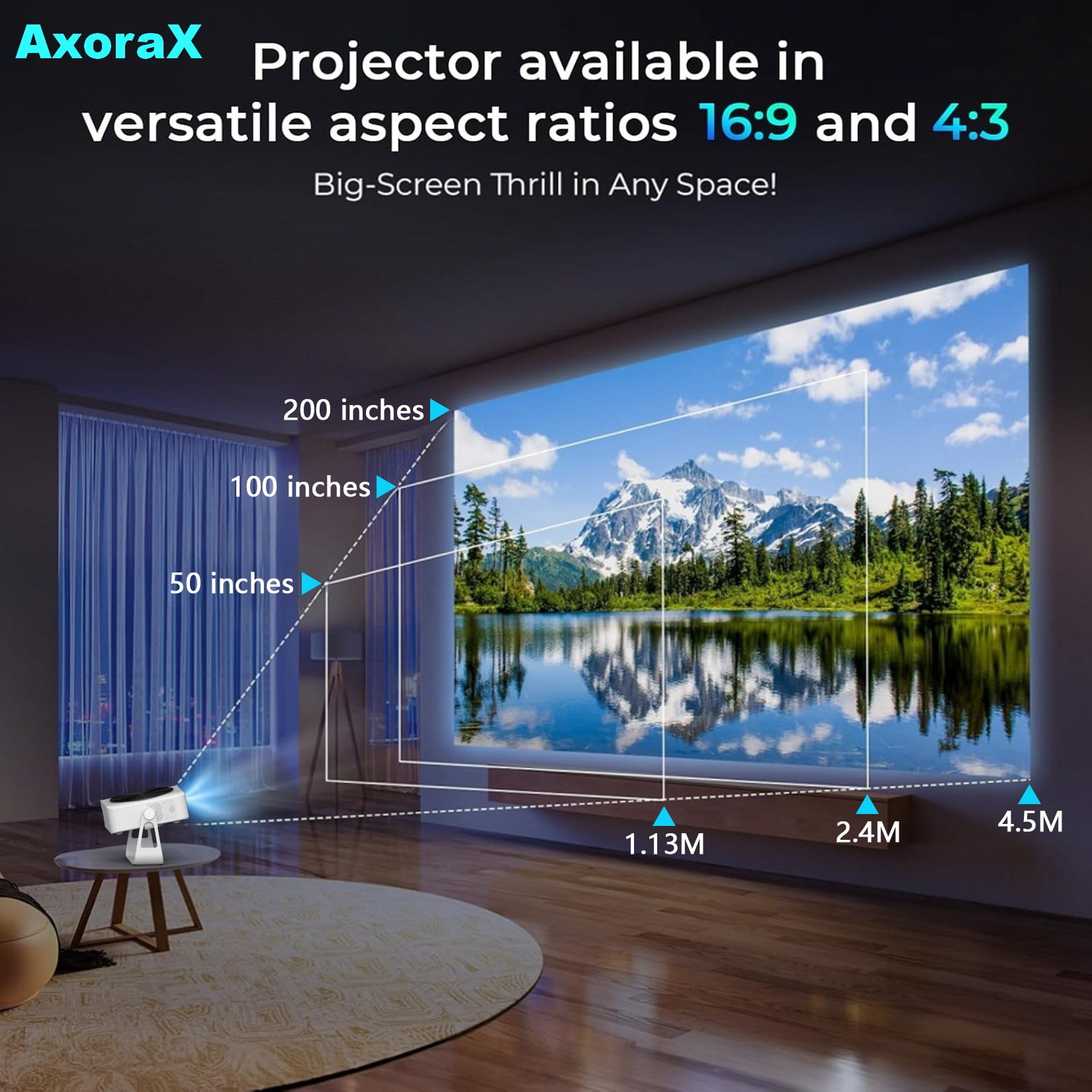 Mini Projector with WiFi and Bluetooth,4K Support Native 1080P Portable Outdoor Movie Projector,400 ANSI Projector with Dual Band WIFI6 5G 2.4G,Auto Focus/Keystone,50''-200'' Screen Video Projector
