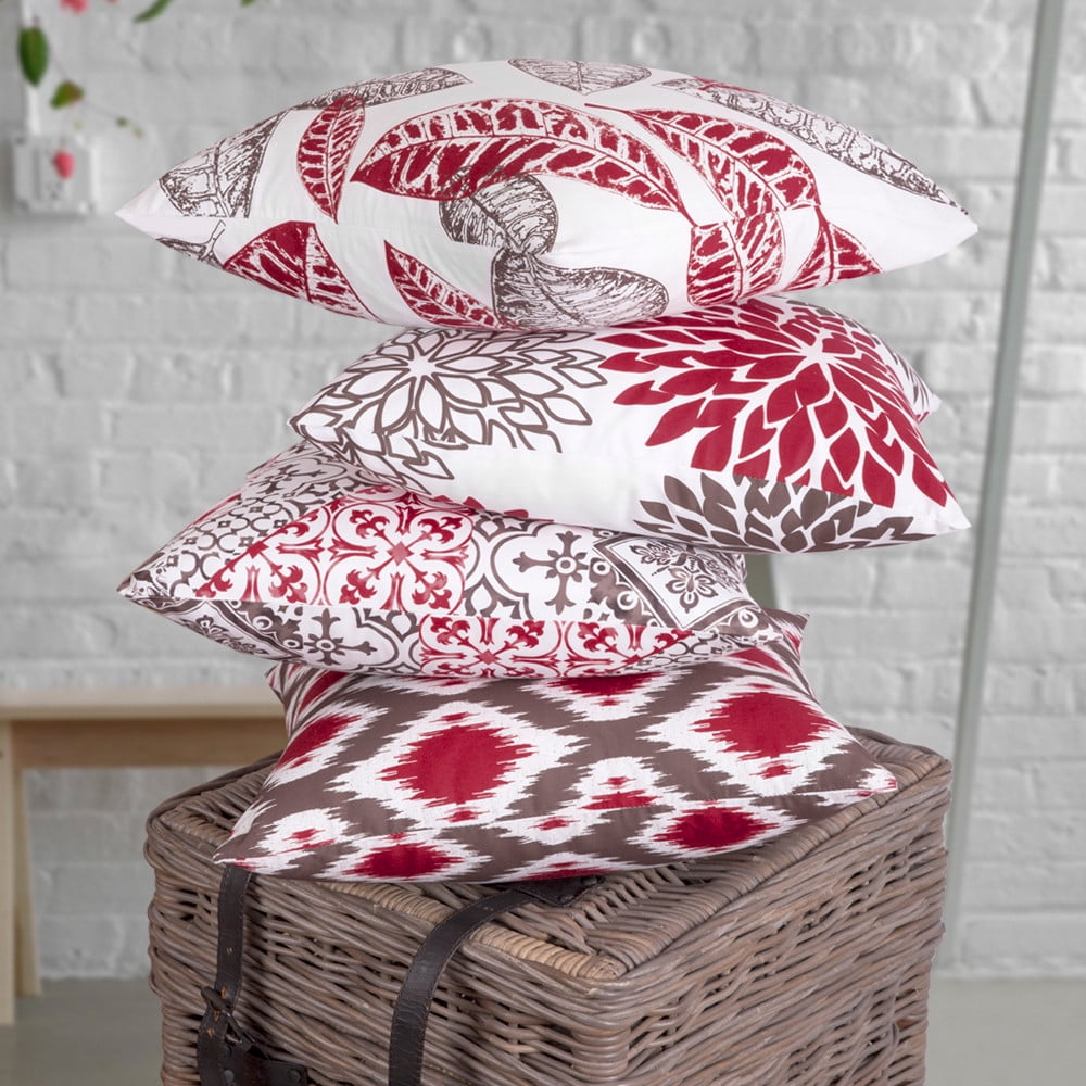 Phantoscope New Living Series Double-sided Design Decorative Throw Pillow Cover, 18" x 18", Red/Brown, 4 Pack