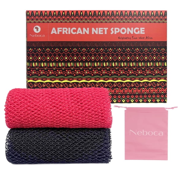 Esponja de red africana, auténtica esponja exfoliante africana con nudos, exfoliante corporal afro, estropajo africano, tela de red, esponja de baño real sapo para ducha (rosa y negra)
