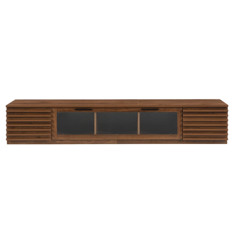Modern TV Stand for TVs up to 80", Entertainment Center with Cable Holes, Media Console Table with Flap Glass Door & LED Light