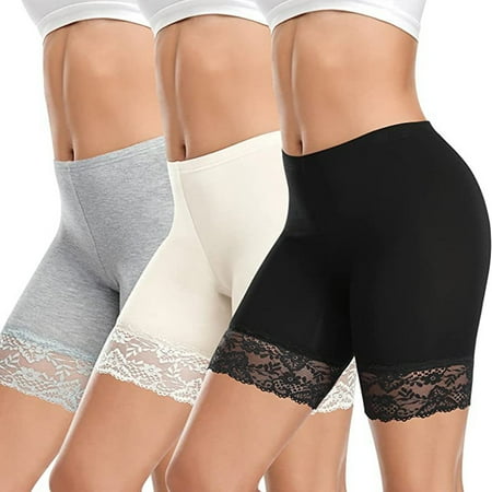 BiZtdJrK Womens Soft Modal Shorts Lace Trim Solid Boxer Panties Stretch Breathable Summer Lounge Shorts for Under Dress Summer Savings Black XL