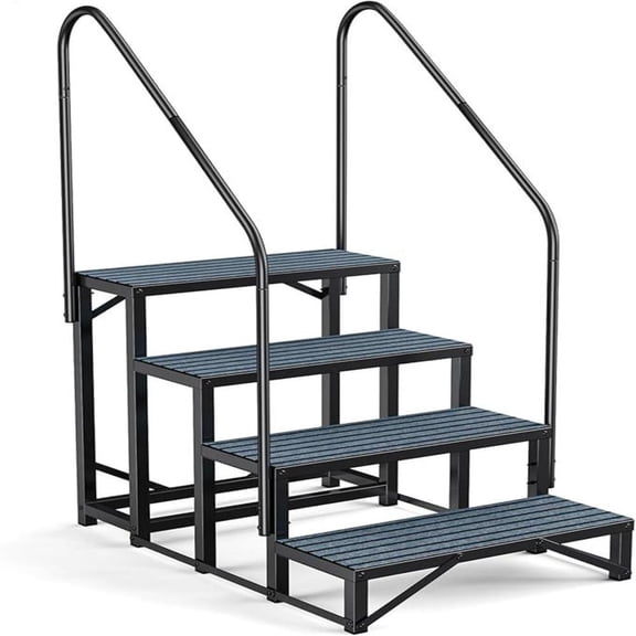 4 Step RV Steps with 2 Handrails, Outdoor RV Stairs with Anti-Slip Pedals