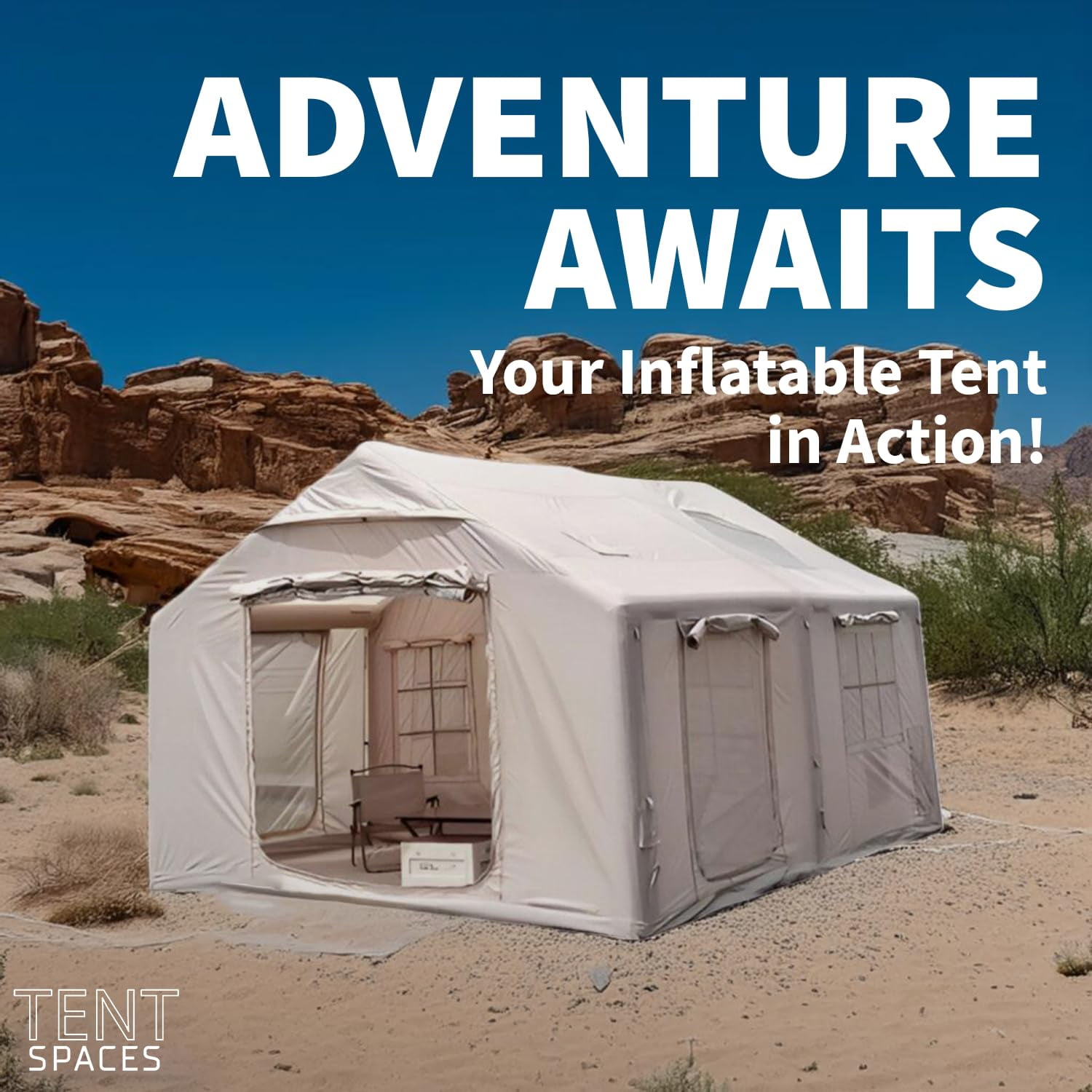Tentspaces - Inflatable Tents for Camping | Glamping Tent | Blow Up Tent | Air Tent for Camping Adult | Lightweight | Durable | Quick Assembly | Includes Air Pump, Pegs & Ropes | 5 Person(Reese 3600)