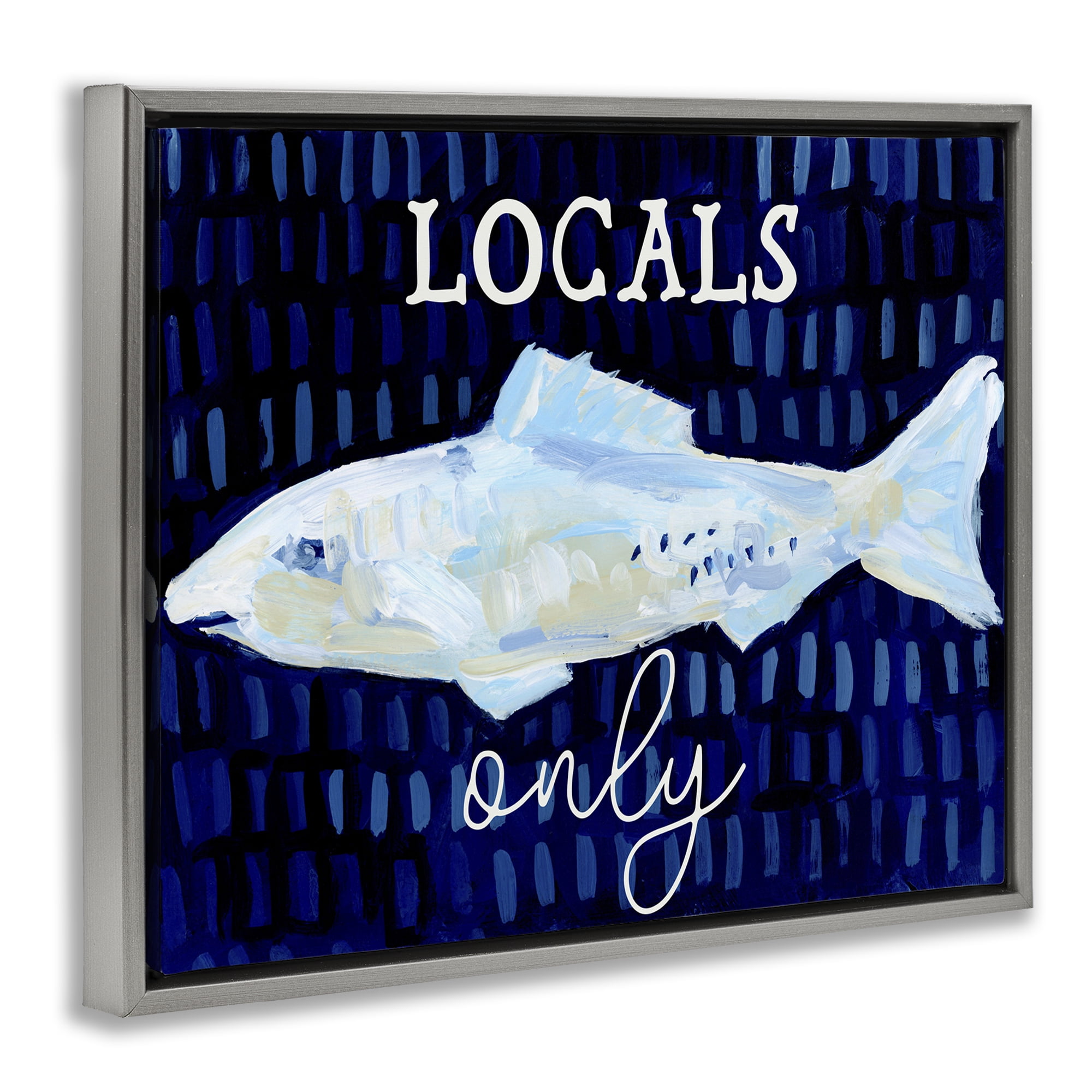 Stupell Industries Locals Only with Fish Animals & Insects Painting Gray Floater Framed Canvas Art Print Wall Art, 31 x 25