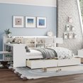 thumbnail image 2 of [Luckynote]Wooden L-Shape Daybed with Seven Storage Cabinets and Two Storage Drawers, Multi-functional Bed with Study Desk and Built-in Bookshelf, White, 2 of 10