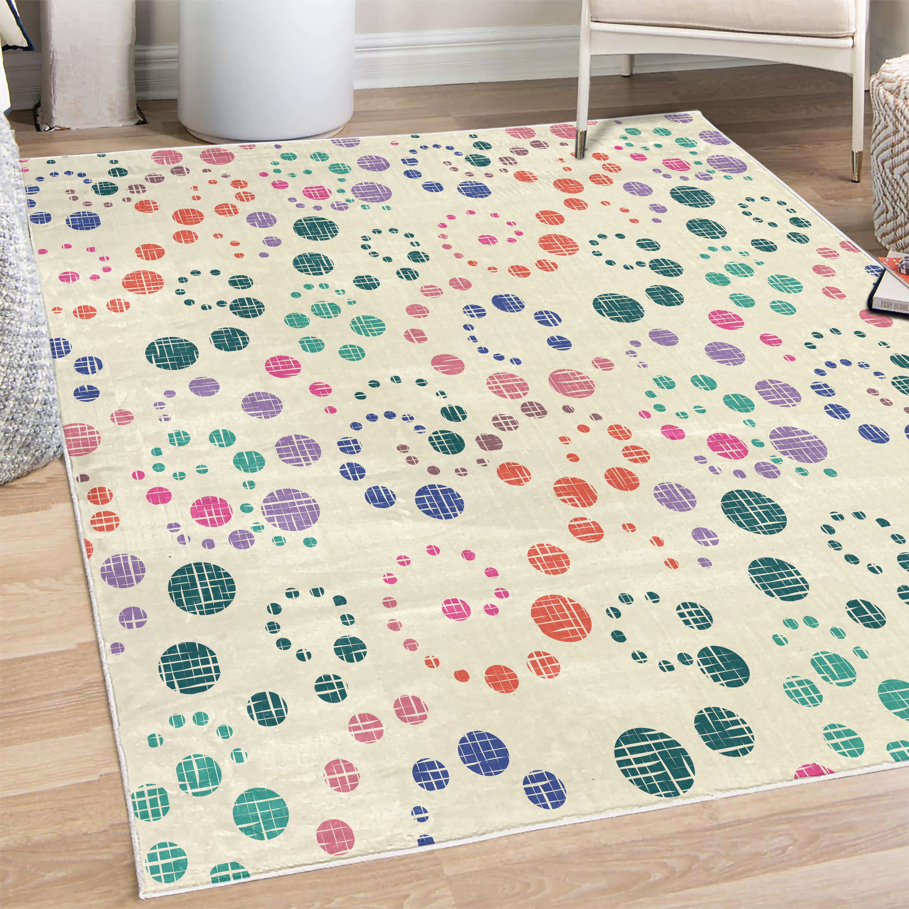 Modern Art Decorative Rug, Grunge Polka Dots Spots Backdrop Motif Retro ...