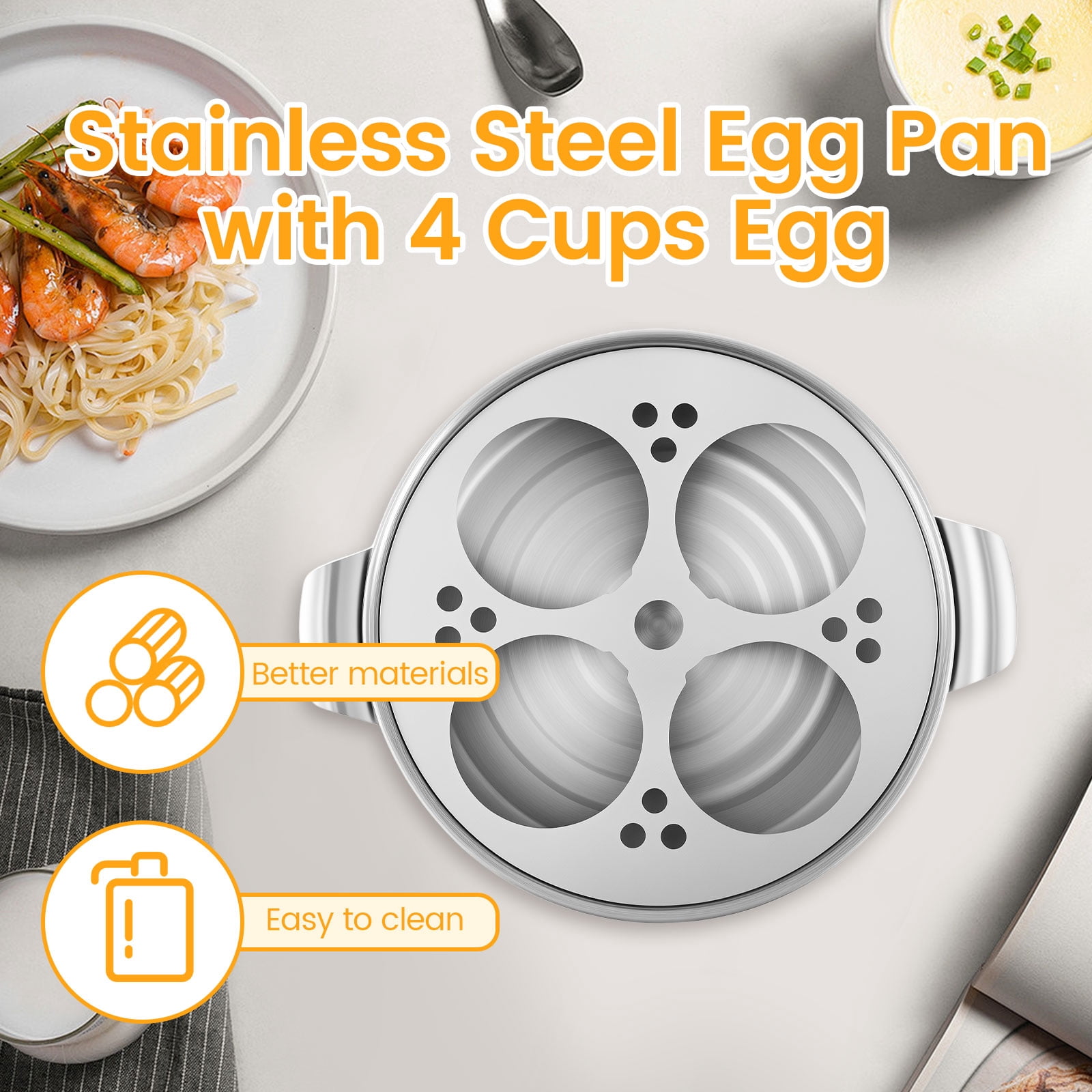 Tcwhniev 7pcs Stainless Steel Egg Poacher Versatile Kitchen Poacher Egg Maker Cooker with 4 Cup and Glass Lid for Induction Cooker