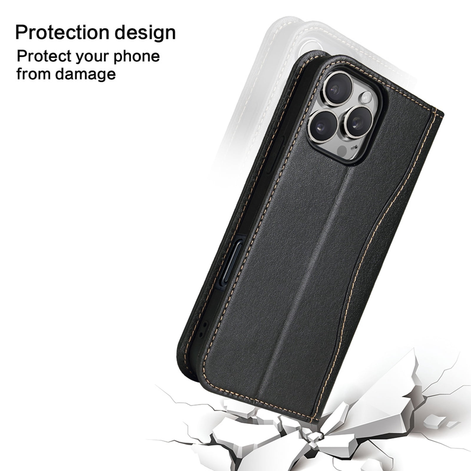 ShellTech for iPhone 16 Pro Leather Wallet Case,Luxury Genuine Vintage Leather [Slim and Durable] with Card Slot & Kickstand [Magnetic Closure] Flip Folio Case,Black
