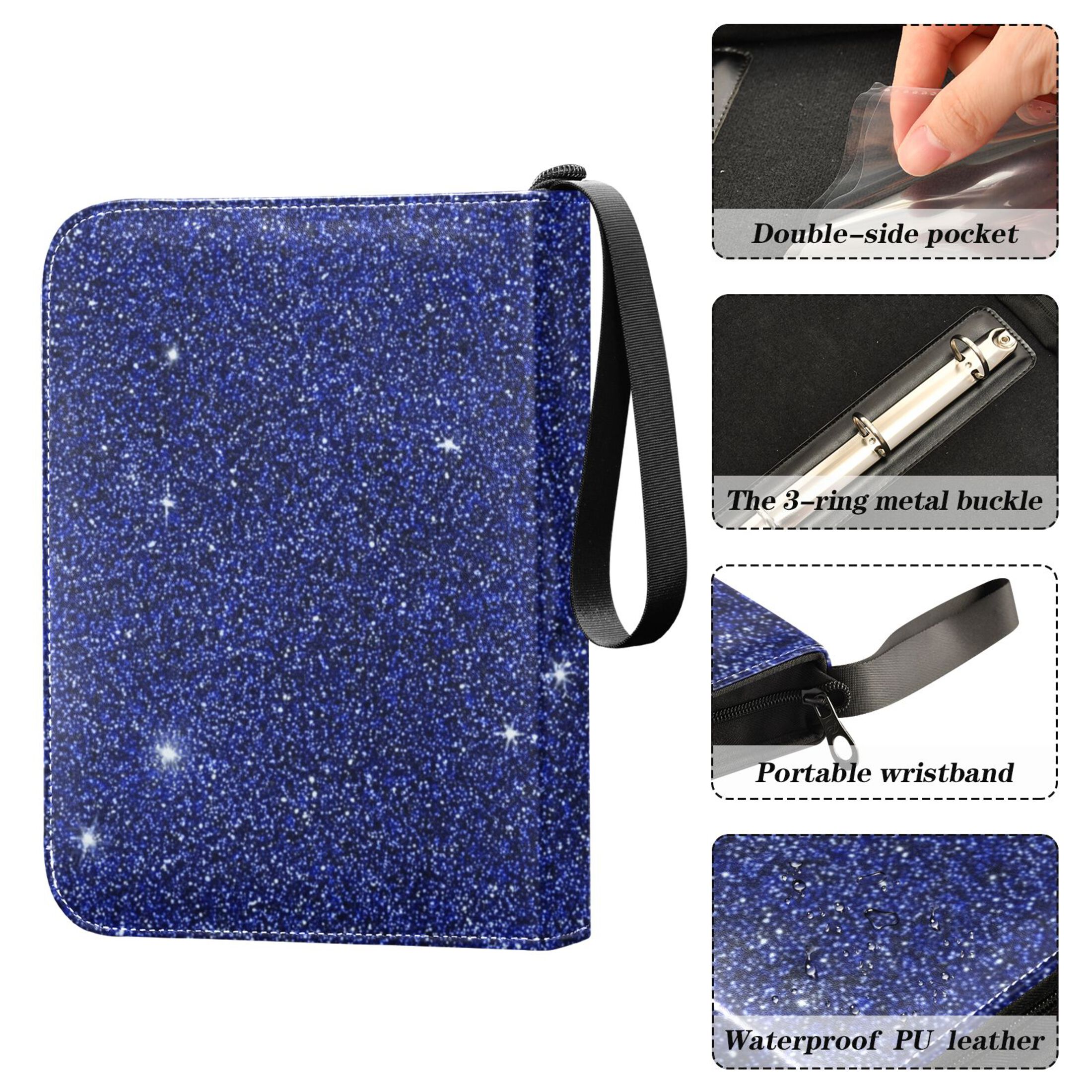 Trading Card Binder Album 400 Pockets 50 Removable 4-Pocket Pages Waterproof Deep Blue Sparkling and Shining
