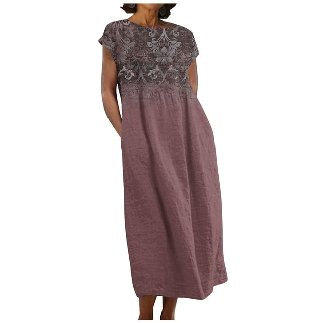 Robe pour Femmes, Robe d'Été en Coton et Lin Bohème Décontractée Mode Sans Manches Tenue de Vacances