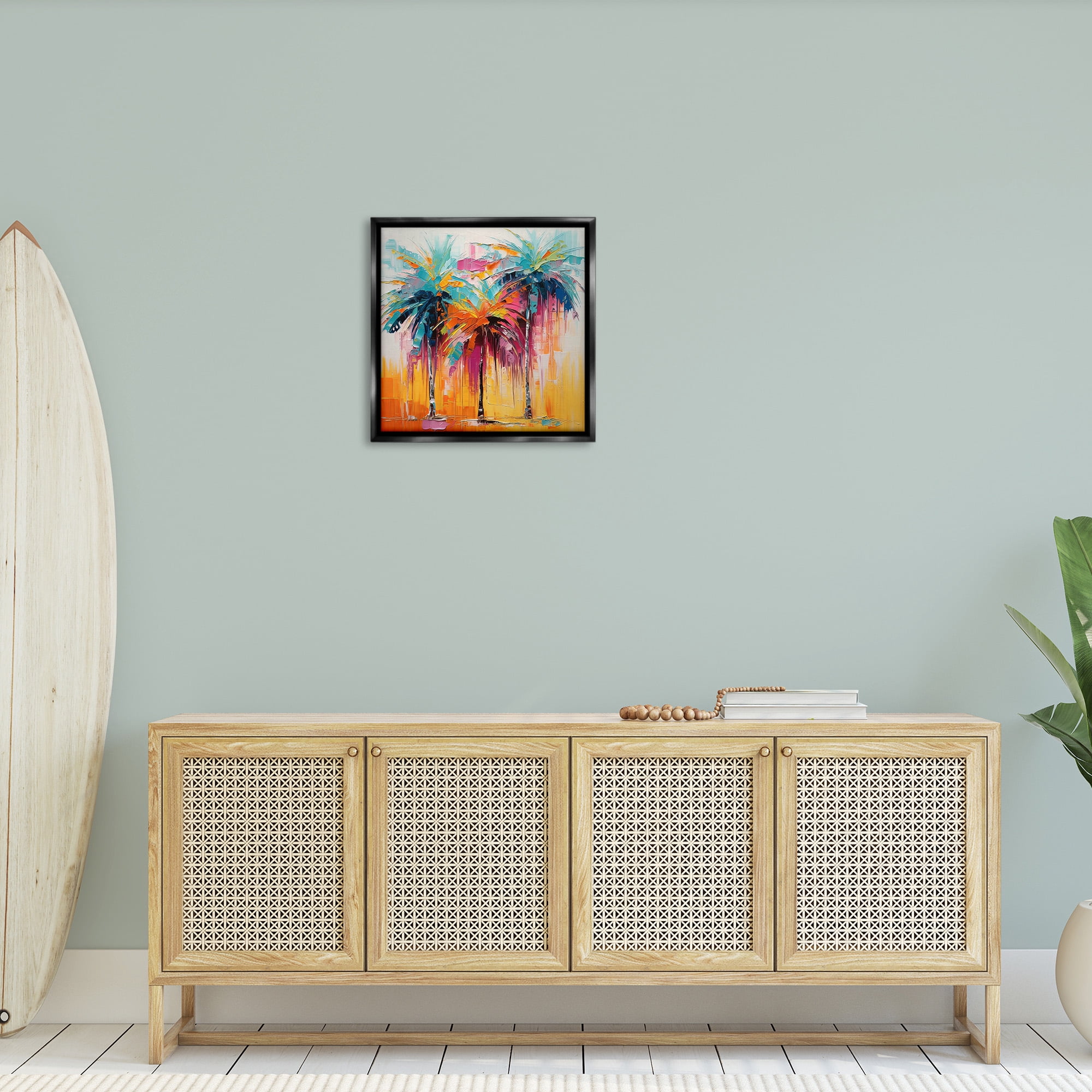 Stupell Industries Vivid Modern Palms Botanical & Floral Painting Black Floater Framed Canvas Art Print Wall Art, 25 x 25