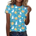 thumbnail image 2 of Qzwdhjm Womens Happy Easter Days T-Shirt Round Neck Shorts Sleeve Shirts Cute Rabbit Loose Casual Tops Outdoor Easter Celebration Blouse, 2 of 5