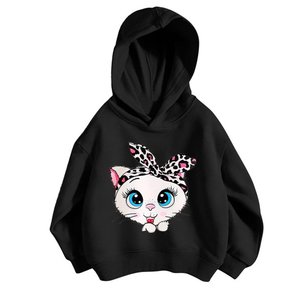 Hoodies for Girls Lightweight Drop Shoulder Graphic Print Hooded Long Sleeve Pullover Top Casual Wear Girls Sweatshirts Black 18 Months-24 Months