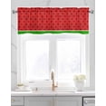 thumbnail image 2 of Watermelon Linen Curtain Valance for Bedroom/Bathroom/Kitchen/Office/Living/Dining Room Windows,Red Green Summer Fruit Black Polka Dots Rod Pocket Topper Drapes Decorative Cafe Drapery Panel 60x18, 2 of 6