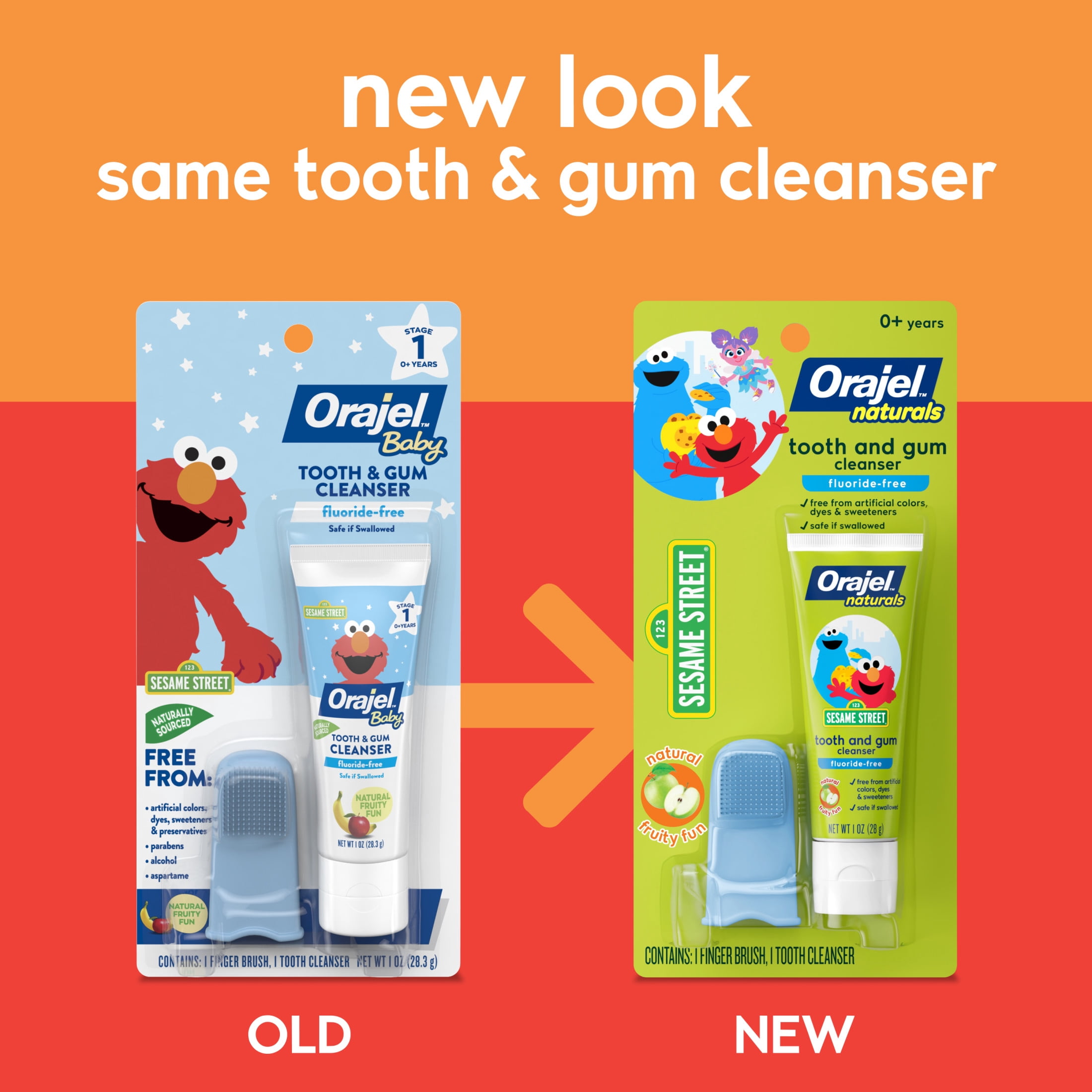 Orajel Naturals Sesame Street Toothpaste and Finger Brush, Natural Fruity Fun, 1.0 oz