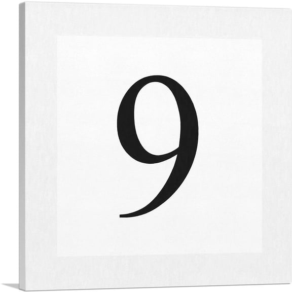 ARTCANVAS Modern Black and White Gray Serif Alphabet Number 9 Nine Numeral Canvas Art Print - Size: 18" x 18" (0.75" Deep)
