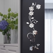 Fancy 3D Flower Mirror Wall Sticker for Bedroom Living Room Sofa Backdrop Tv Wall Background, 3D Removable Acrylic Wall Decor Decal Sticker for Home Decoration Silver