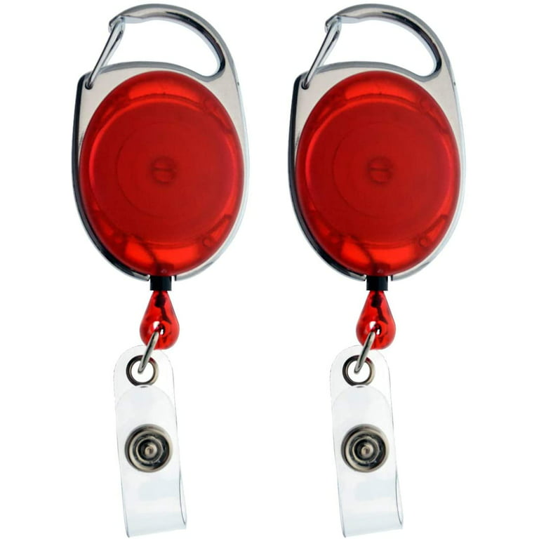 2 Pack - Specialist ID Premium Retractable Badge Reels with Carabiner Belt  Loop Clip and ID Holder Strap by Specialist ID (Red) 