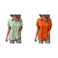 thumbnail image 1 of (2-Pack) Rinsvye Womens Casual Batwing Sleeve Button Down Short Sleeve Shirt Pure Color Oversized Blouse Summer Breathable Top Daily Wear Loose Fit Ladies Apparel, 1 of 5