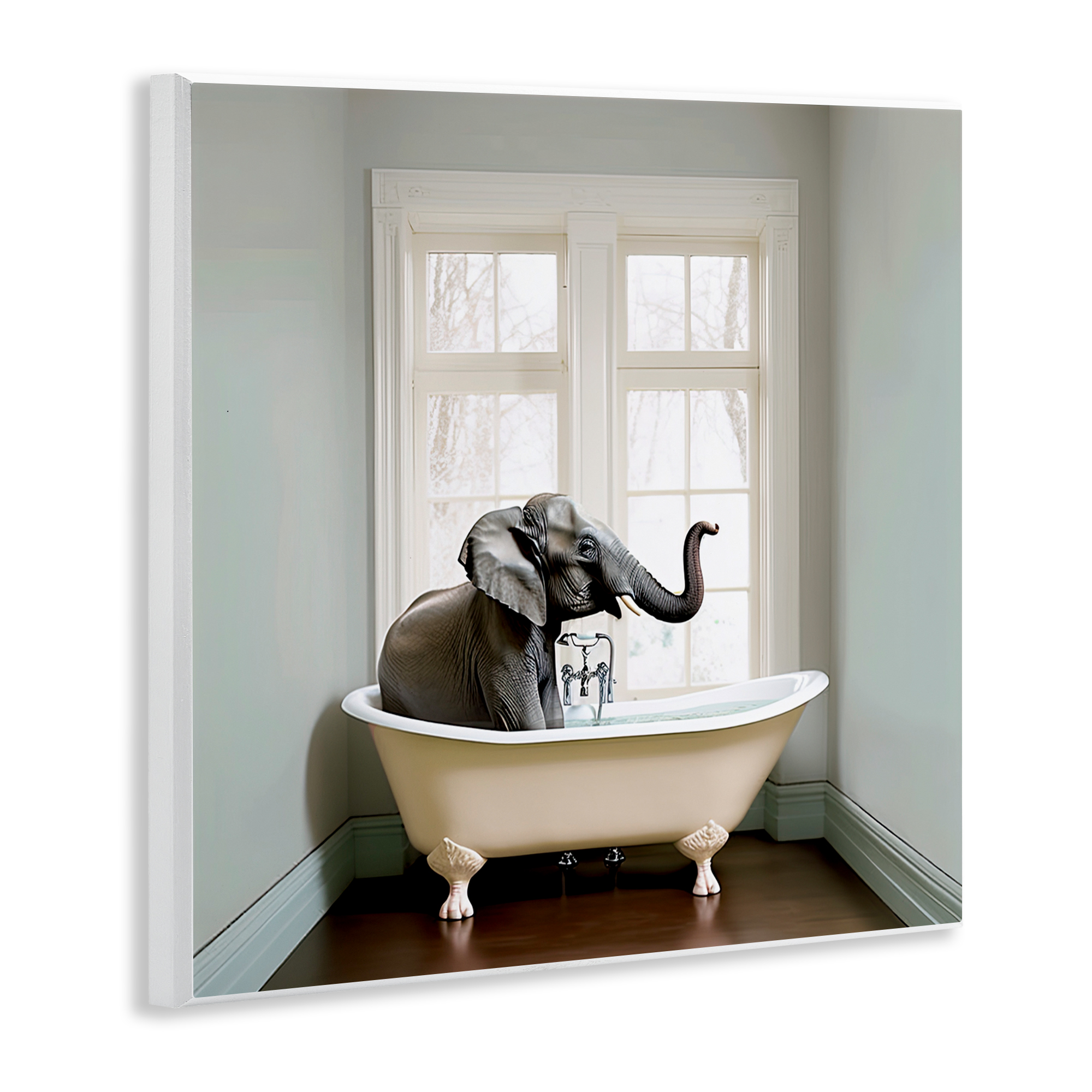 Minimal Elephant Bathtime Wall Plaque Art, design by Sasha