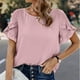 thumbnail image 2 of Top de cuello redondo de manga corta con encaje de color liso para primavera y verano para mujer OAVQHLG3B Store  lin121212, 2 of 5