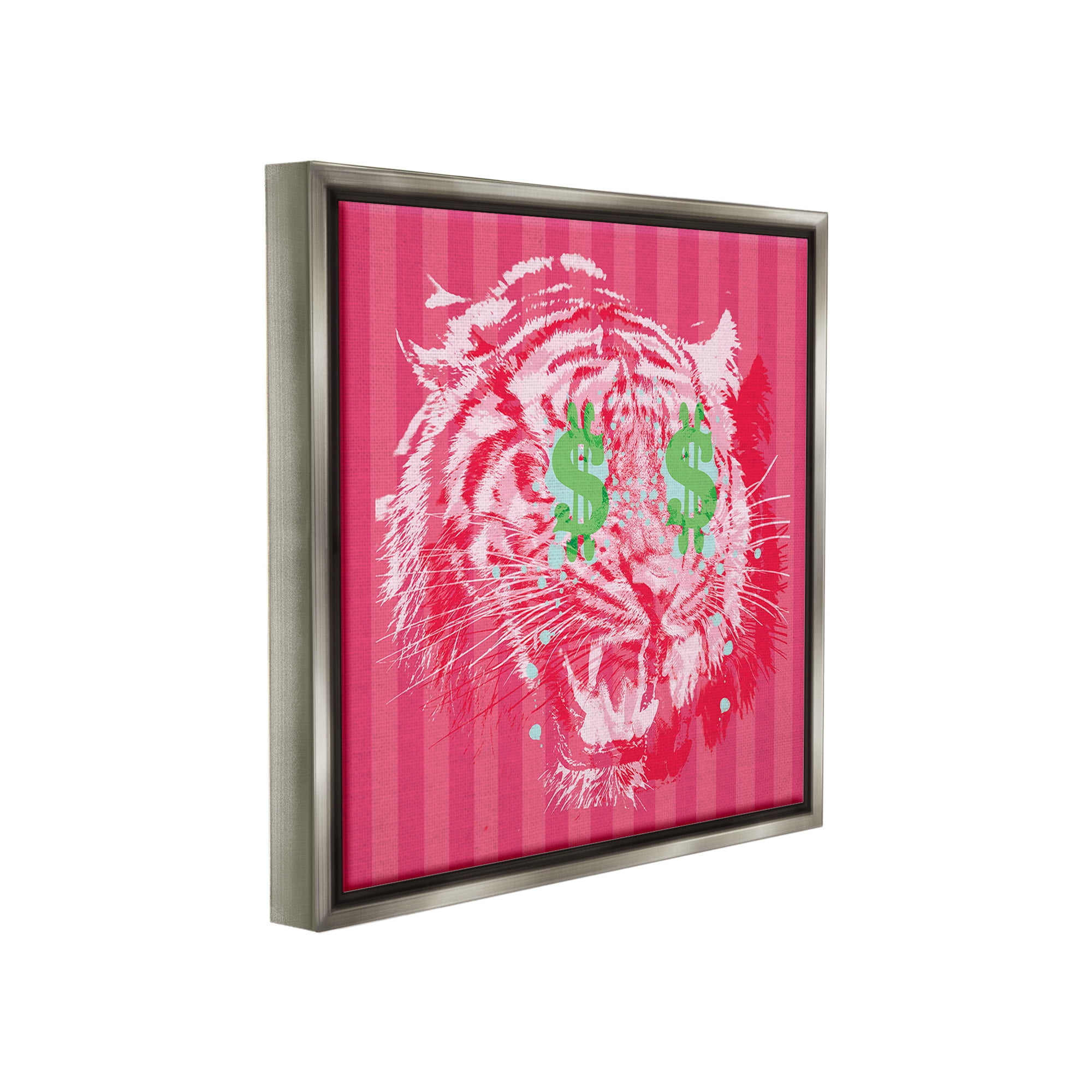 Stupell Industries Tiger with Dollar Symbol Animals & Insects Painting Gray Floater Framed Canvas Art Print Wall Art, 25 x 25