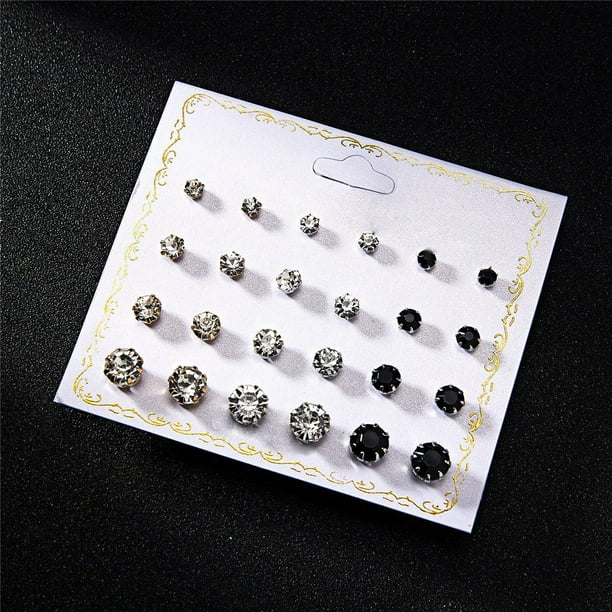 Pendientes para mujer, regalos para mujer, doce pares de pendientes, juego de pendientes de perlas de cristal, pendientes de moda para mujer.