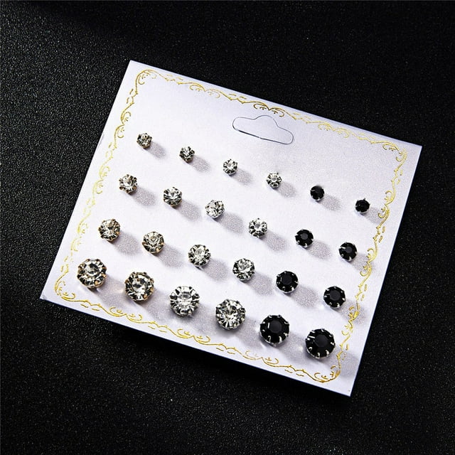 Xihbxyly Juego de Pendientes de Perlas, Pendientes de Cristal, Joyería de Estilo Europeo, Accesorios de Moda para Mujer, Regalo de Boda, Paquete Variado de 12 Pares.