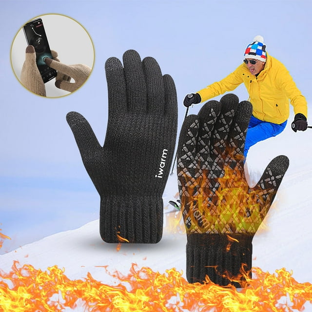 Guantes de punto de invierno cálidos para hombres y mujeres con pantalla mejorada, guantes antideslizantes con forro polar, chaqueta cálida y protector de manos.