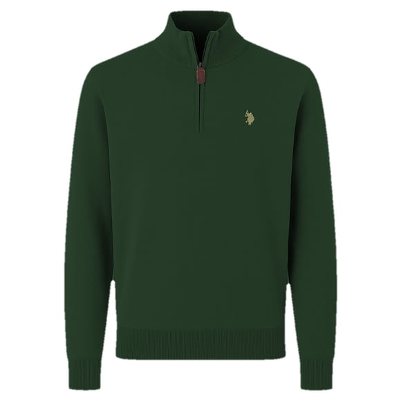 U.S. POLO ASSN. Jersey de punto para hombre con cuello alto, media cremallera y logotipo, algodón Verde oscuro L (Large)