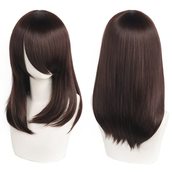 Namzi 1pc 40cm Short Wig, Cosplay Wig, Straight Wig, Synthetic Wig, Shoulder Length Wig,Dark Brown