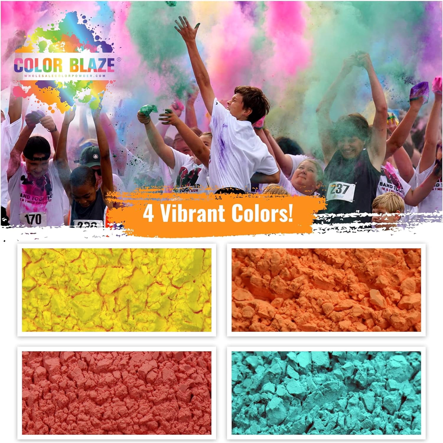 Color Blaze Color Powder Bundle 5lbs Each 4 Colors Orange Yellow Red Teal