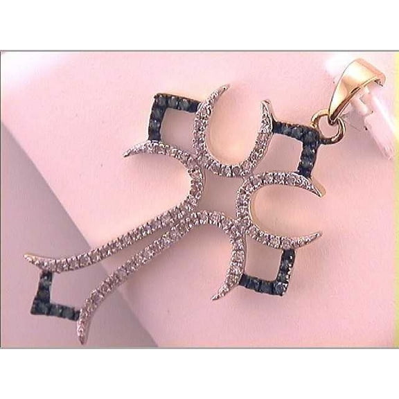 10kt Yellow Gold Womens Color Enhanced Blue Diamond Cross Fashion Pendant 1/4 Cttw