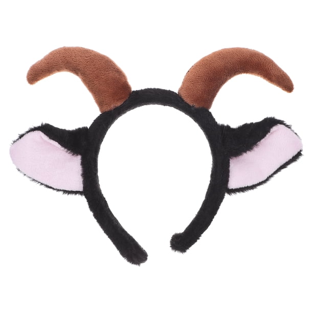 GOOHOCHY Bonita diadema de orejas de oveja de peluche con cuernos de cabra, diadema de orejas de cordero para niños y adultos, accesorios para disfraces de animales de granja navideños y fiestas.